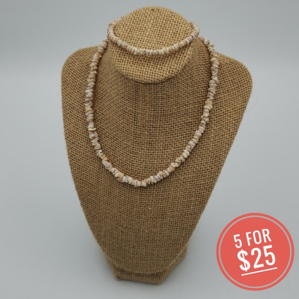 🔴5/$25 Vintage Tiger Puka Shell Necklace & Bracelet Set